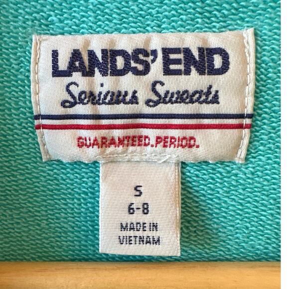 Lands End Serious Sweats Sweatshirt Small 6-8 Turquoise Palm Printed Top - Picture 3 of 5